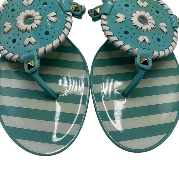 Jack Rogers Georgica Striped Jelly Flip Flop Turquoise/White Size 8 - Picture 5 of 9